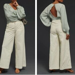 Anthropologie Pilcro The Gwen Ivory Wide-leg Corduroy Pants Size 30